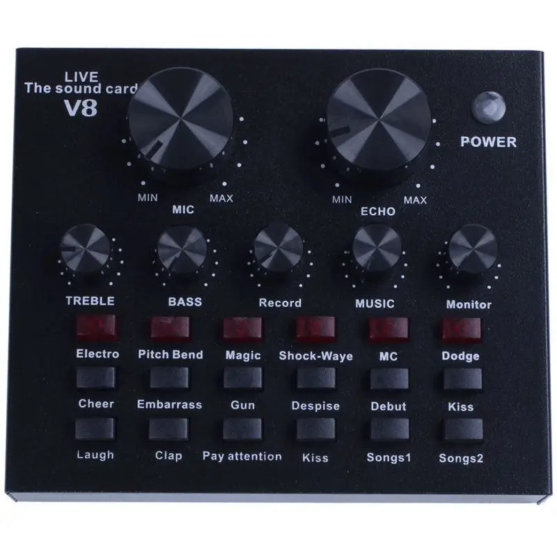 

V8 Sound Card Audio Interface External Usb Live Broadcast Microphone Sound Card For Computer Pc Mobile Phones Singing And Reco