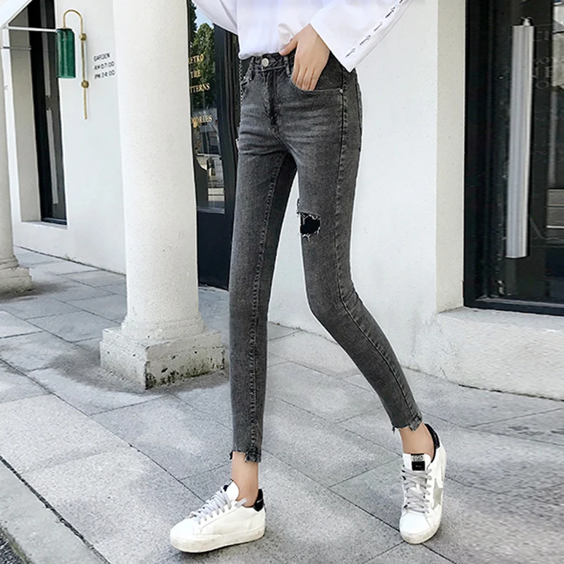 New Brand Jeans Pants Women 2018 Autumn Winter High Waist Black Grey