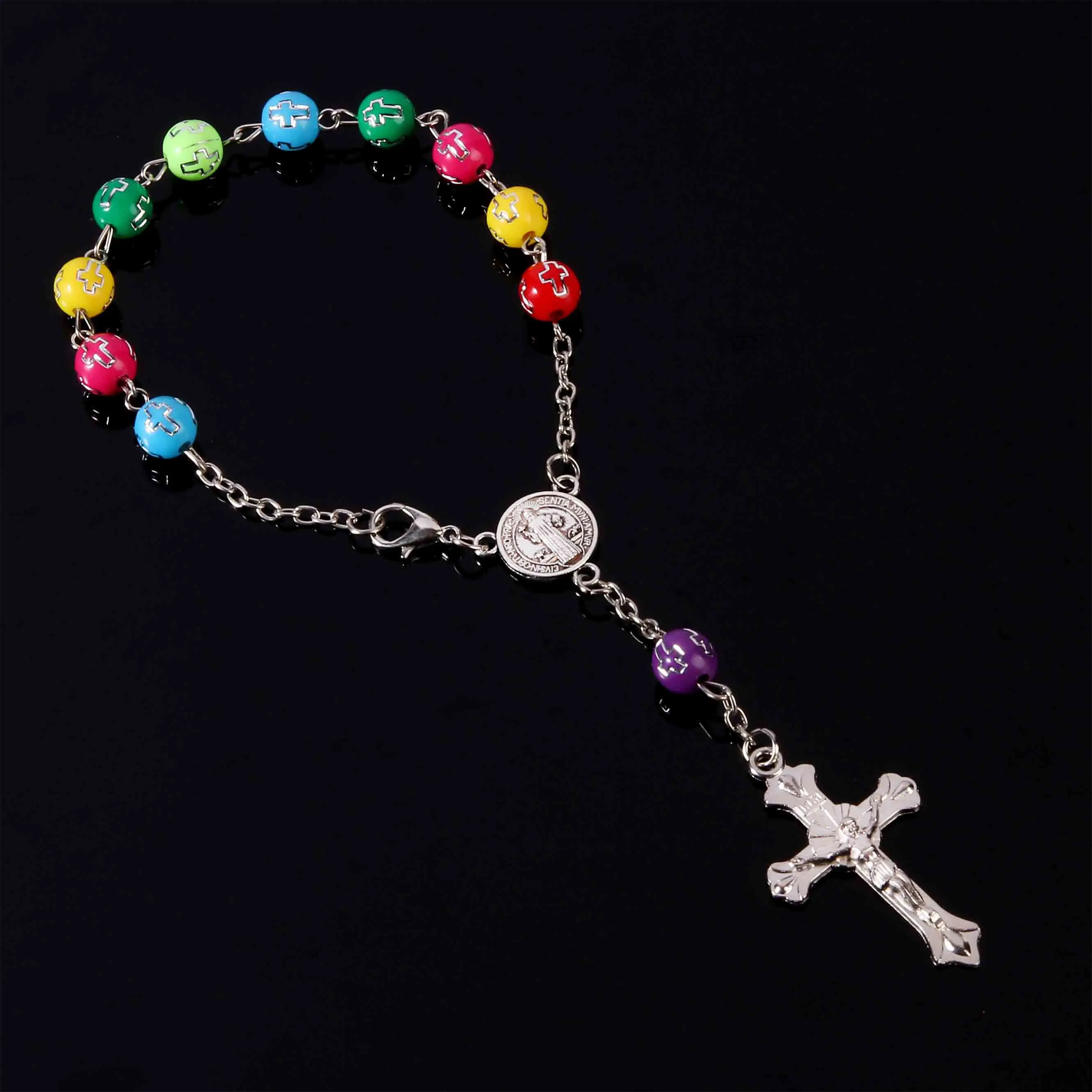 12 religious silver hands cross rosary children communion baby baptism favorable Catholic mini rosary.8mm