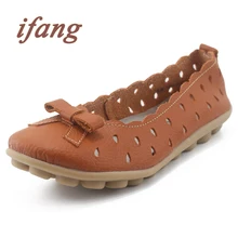 ifang Women Shoes 2017 Walking Women Genuine Leather Shoes Cow Muscle Bowtie Summer Sandals Sweet Mother Shoes Women Flats