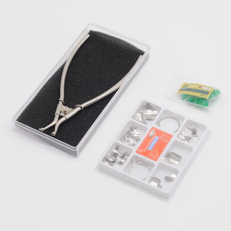 

Full Kit Dental Matrix Sectional Contoured Metal Matrices No.1.398/plier/Wedges For Dentist Lab