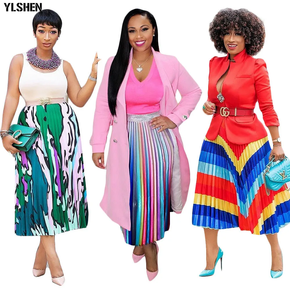 Летняя плиссированная юбка, Новая женская винтажная Полосатая юбка с высокой талией, длина до середины икры, юбки, сексуальная одежда для активного отдыха, Faldas Mujer Moda