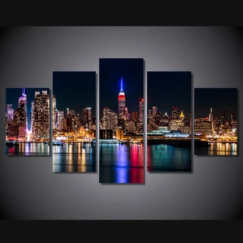 

5 Panel New York Manhattan Night Canvas HD Printed Poster Frame Painting Modular Living Room Wall Art Quadri Da Parete Moderni