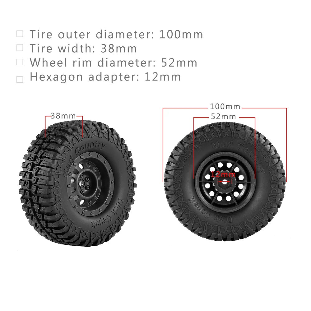 4 шт. AUSTAR 100 мм 1,9 дюймов обод резиновые шины колеса для 1/10 RC автомобиль Traxxas HSP Redcat RC4WD Tamiya Axial SCX10 HPI RC Рок Гусеничный