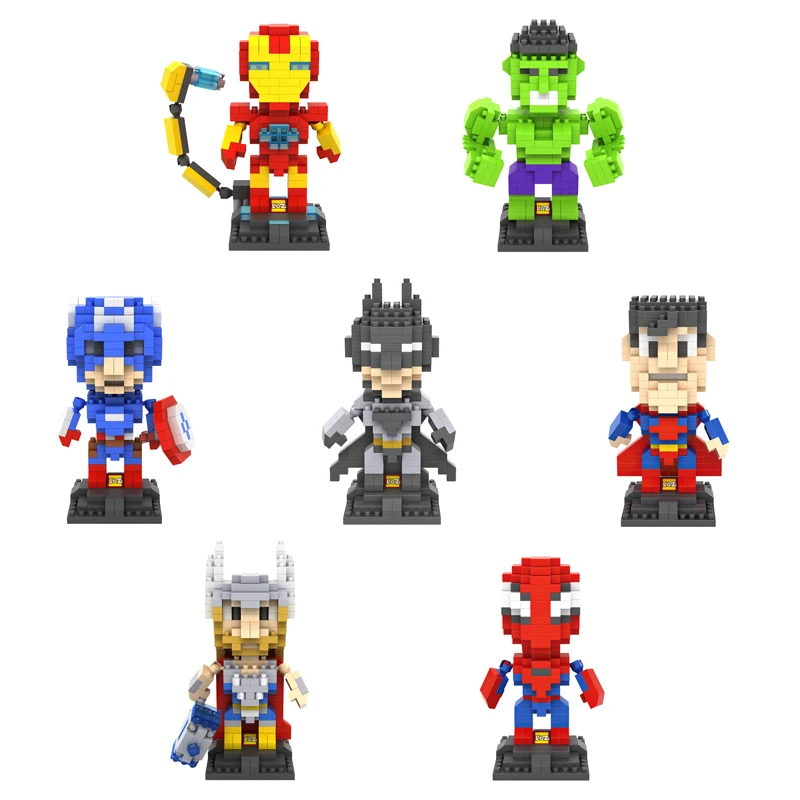 

7 Styles LOZ Design Superhero Mini Blocks Iron Man Spider Batman Avengers Captain America Hulk Thor Toy Bricks for Gift with Box
