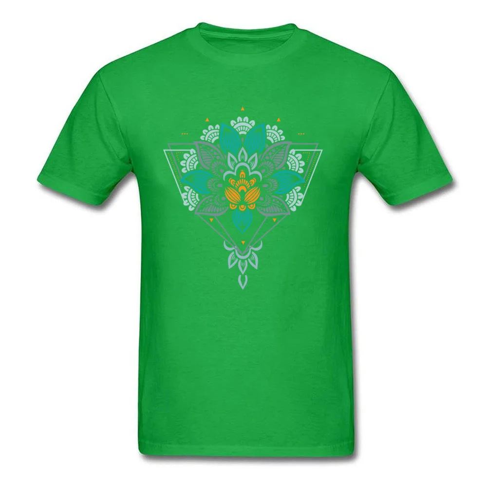 Geometric Mandala Flower Ornaments 100% Cotton Men Short Sleeve T Shirt Custom Fall T Shirt Street Tee-Shirt Company Crew Neck Geometric Mandala Flower Ornaments green