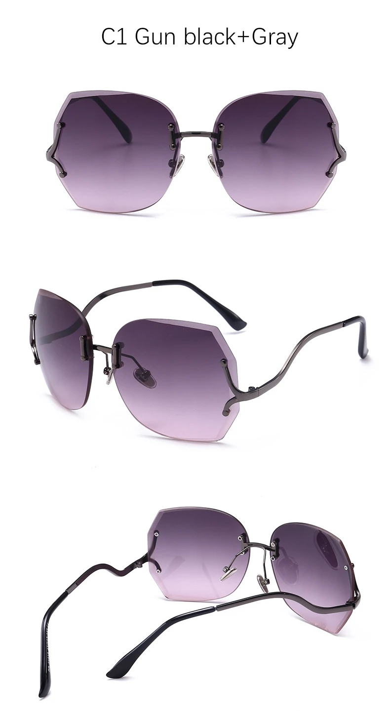 Без оправы градиентный солнцезащитные очки для женщин роскошные большие квадратные Розовые Оттенки для женщин металлическая оправа модные брендовые прозрачные очки