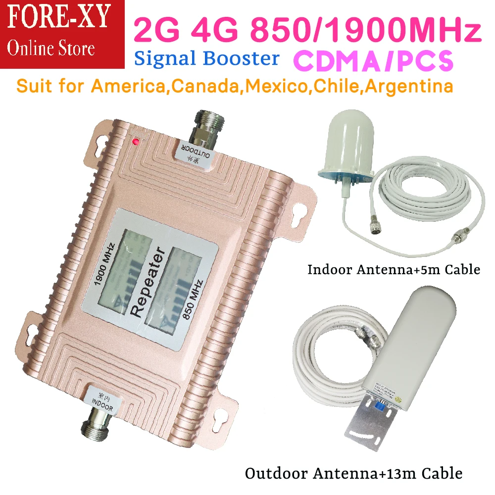 

Home office smart 2G 4G 1900mhz signal booster repeater LCD Display 65dB Gain 3G Internet mobile signal booster cdma full sets