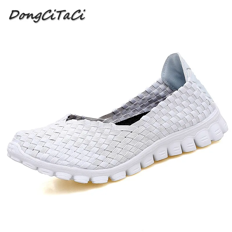 

DongCiTaCi Women Casual Sport Flats Shoes Woman Outdoor Walking Sneakers Footwear Female Zapato Breathable Weaving Soft shoe
