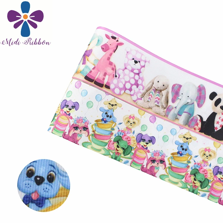 

16mm-75mm Cartoon Series Cute Bear Dogs Elephant Panda Printed Grosgrain/Elastic Ribbon Animal DIY Hair Bowknots 50yards/roll