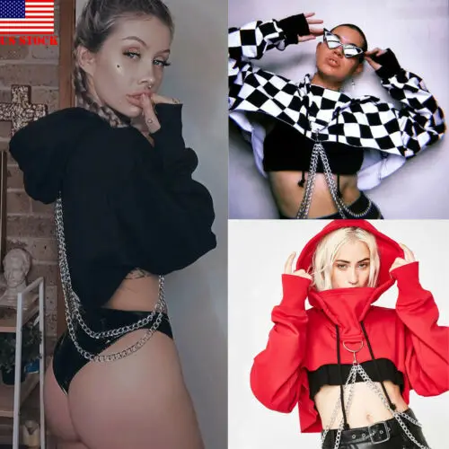 

US Sexy Women Girl Casual Crop Top Pullover Hooded Sweatshirt Jumper Hoodie Coat