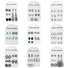 Винтажный геометрический Комплект сережек для женщин и девочек, серьги в форме капли с крестом, Лунная бусина, камень, цветок, серьги в стиле бохо, подарок для женщин