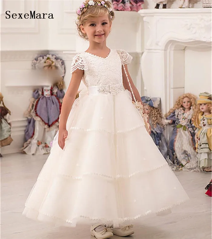 

Romantic Puffy Lace Flower Girl Dress for Weddings Tulle Ball Gown Girl Party Communion Dress Pageant Gown Christmas Dress