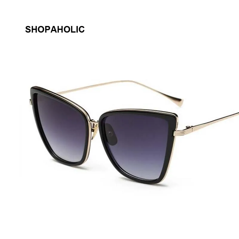 

Shopaholic Fashion Women Sunglasses Cat Mirror Sun Glasses for Women Metal Cat Eye Sunglasses Female Brand Designer Square Style