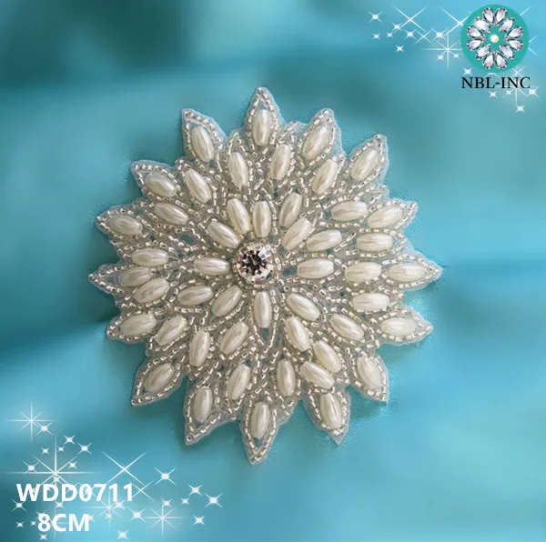 (30pcs) Wholesale Handmade Beaded Pearl Applique Patch Iron On Wdd0711