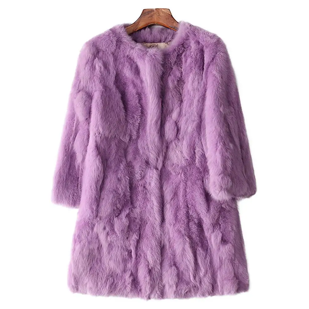 Этель Anderson Женское пальто из натурального кроличьего меха длинная куртка Винтажный стиль одежда OL o-образным вырезом - Цвет: Purple