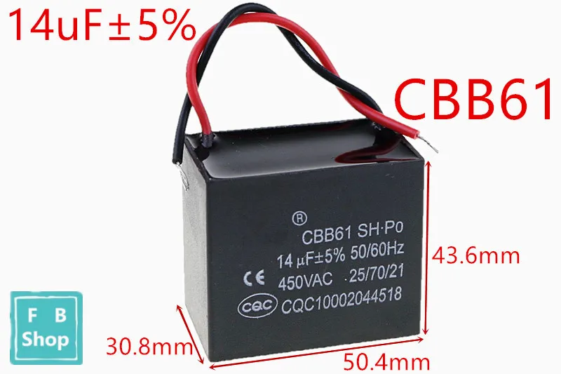 

1pcs CBB61 14uF 450VAC starting capacitance AC Fan Capacitor CBB Motor Run Capacitor