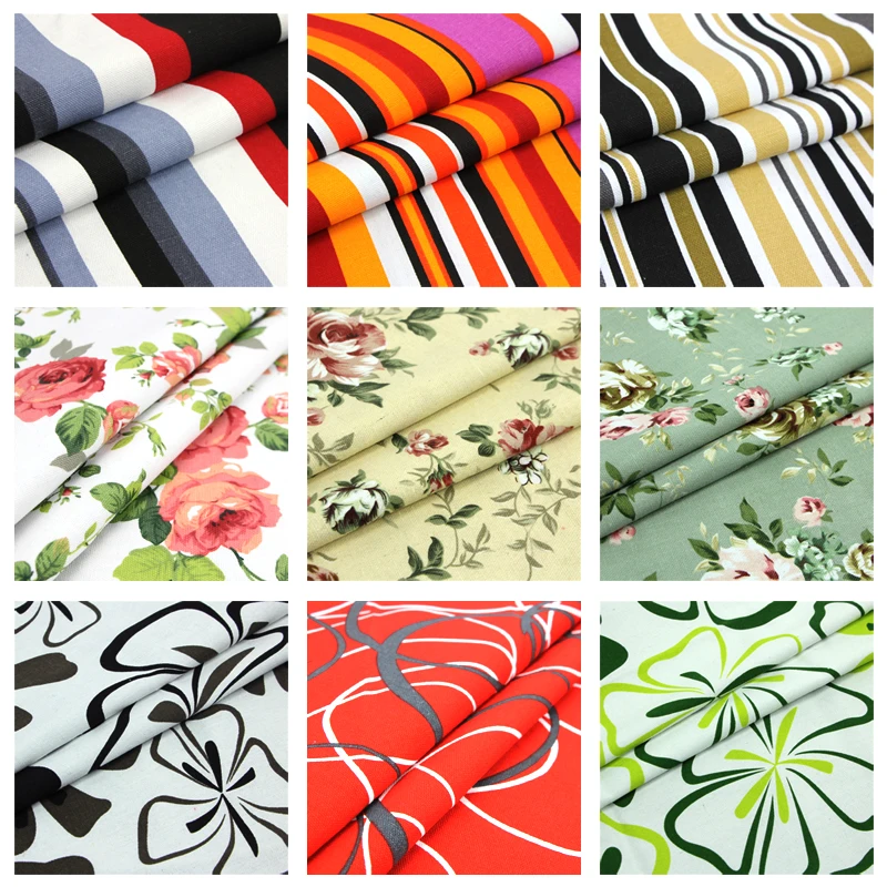 

1 Meter Stripe Cotton Canvas Fabric Floral Upholstery Fabric Cushion Covers Cloth Curtain Material Tissus Au Metre Wax Tecidos