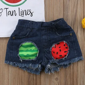 Toddler Kids Baby Girls Watermelon Vest Tops Denim Shorts Pants Jeans 2PCS Outfits Summer Clothes Set 1-5T 5