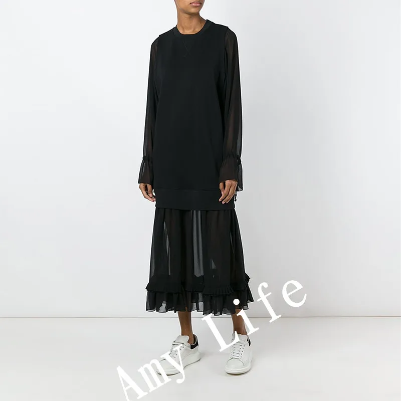 

AEL 2017 Retro Black Jacobs ladies dress party summer clothing Fashion Casual Half perspective Sexy gauze women long dresses