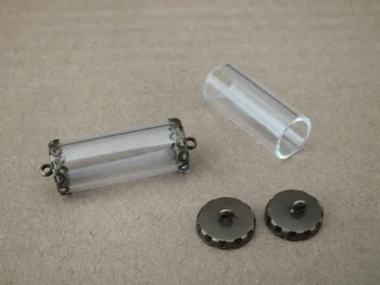 

Mini Tube shap glass vial with Two identical bronze flower cap wishing bottle Diy glass jewelry necklace pendant 28x12mm