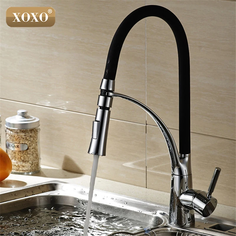  XOXO LED Kitchen Faucet with Rubber design chrome Mixer Tap for Sinks Single Handle Pull out Deck M - 32744811119