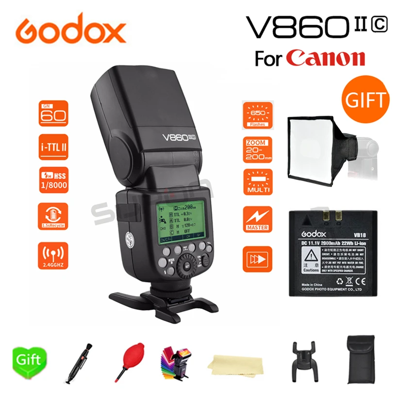 

Godox V860II-C GN60 E-TTL 1/8000s HSS 2.4G Wireless X-System Li-ion Battery Flash Speedlite for Canon D3200 D3300 D5300 D7200