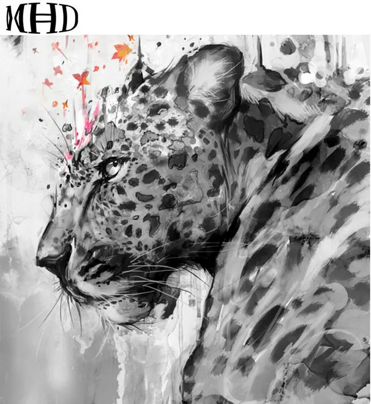 MHD Big Cat Diamond Embroidery Round 5D Mosaic Ink Tiger Cross Stitch Set Handicrafts Decorations Framele | Дом и сад