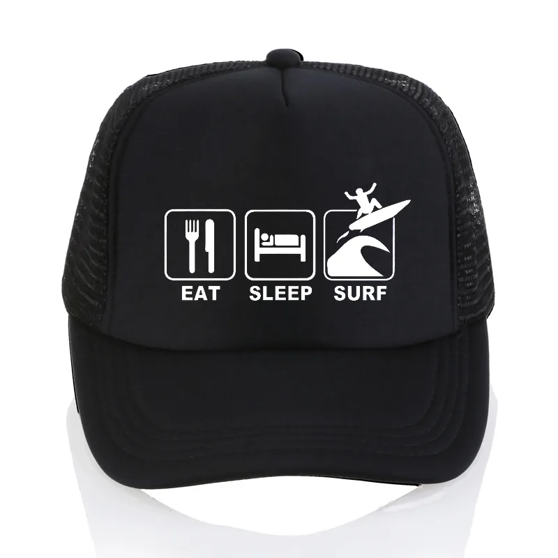 Eat Sleep Surf шляпа для активного отдыха, летняя шапка для серфинга, Солнцезащитная шапка для мужчин и женщин, модная сетчатая Кепка для водителя грузовика - Цвет: Черный