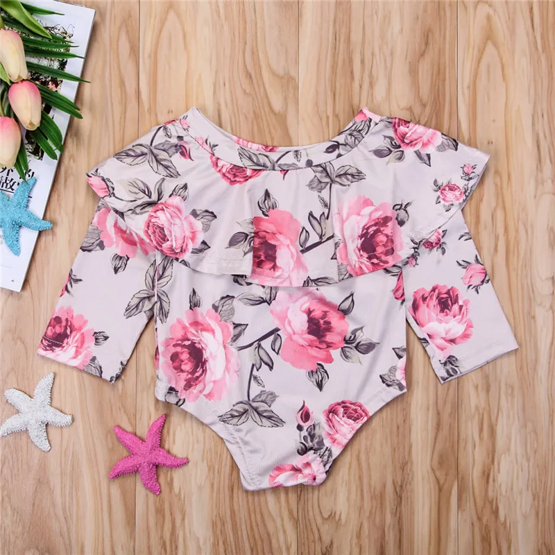 Toddler Kid Baby Girls Solid Color Off Shoulder Long Sleeve Fashion Romper Jumpsuit Outfits Set Clothes Hot Sale