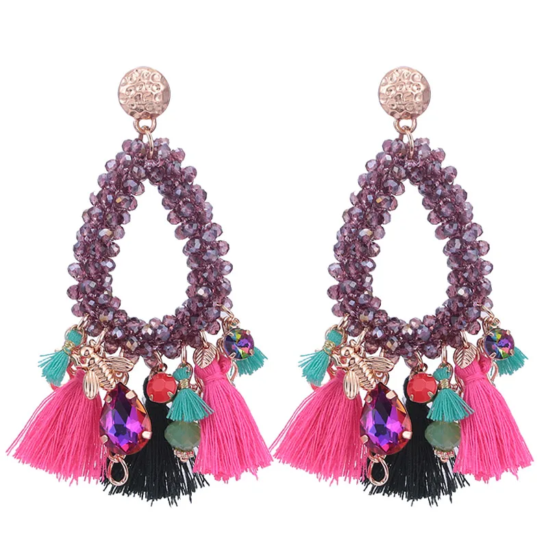 Sehuoran Oorbellen Pendientes Mujer Moda Висячие серьги для женщин Boho Pendientes хрустальные бусины ручной работы модные ювелирные изделия - Окраска металла: Pruple