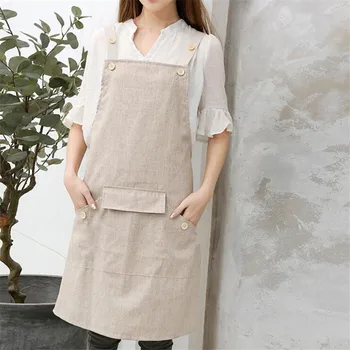 

High Quality Brief Nordic Wind Washed Flax Cooking Kitchen Apron For Woman Flower Shop Smock Bib Strap Apron For Cooking Baking