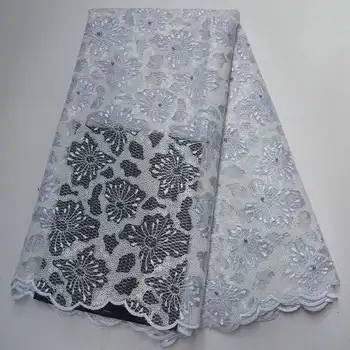 

High Quality Tulle Lace Fabric African Lace Fabric With Sequins Embroidered African French beaded Lace Fabric 5 yards XDR02