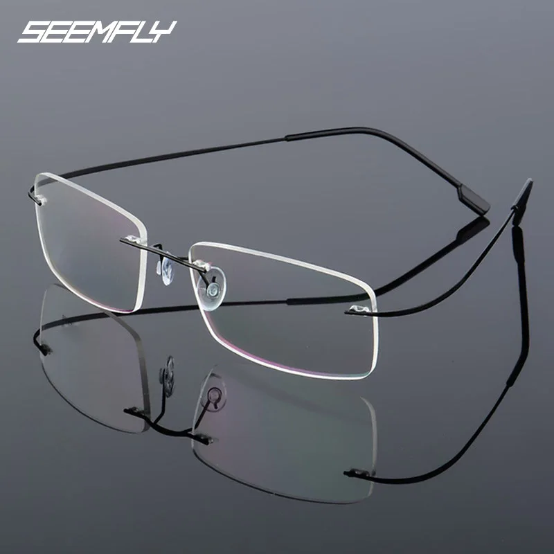 

Seemfly Rimless Fashion Glasses Frame Men Women Titanium Metal Frame Flexible Eyeglasses Spectacle Female Male Frameless Eyewear
