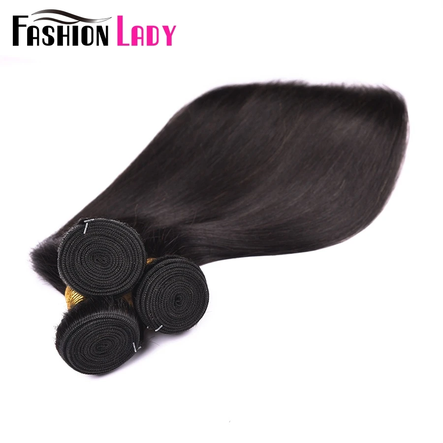 FASHION LADY Pre-Colored Brazilian Straight Hair 3Bundles With Middle Part Lace Closure Non-Remy Human Hair Bundle With Closure