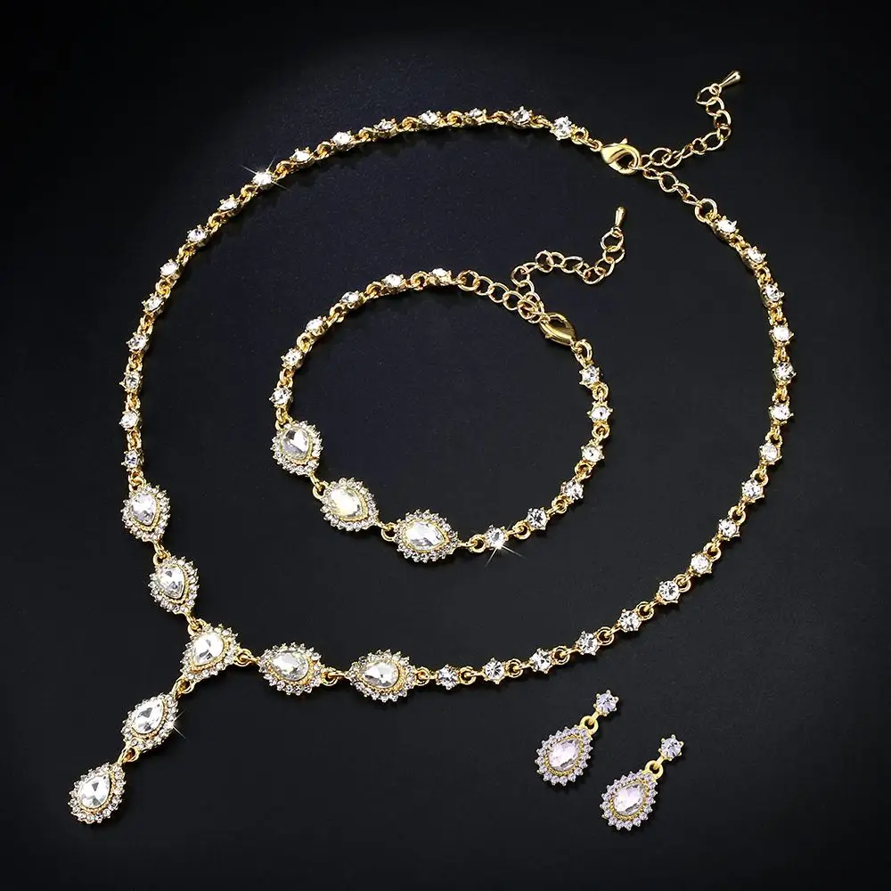 

OCESRIO Cubic Zircon Gold Jewelry Set Elegant Necklaces and Bracelets earrings Wedding Jewelry Sets For Brides nke-n50