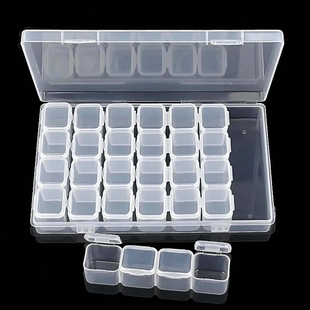 Clear Plastic 28 Slots Jewelry Nail Art Tools Storage Box Case