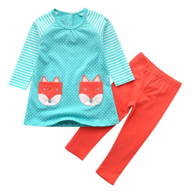 

Top brand jumping meters baby clothing sets autumn spring cotton kids tshirt + legging hot selling o-neck children girls suits