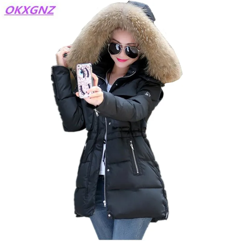 

OKXGNZ 2017Winter Women Coat Jacket Cotton-padded Clothes Hooded Collar Lace-up Warm Cotton Jacket Plus Size Women Clothing AH07
