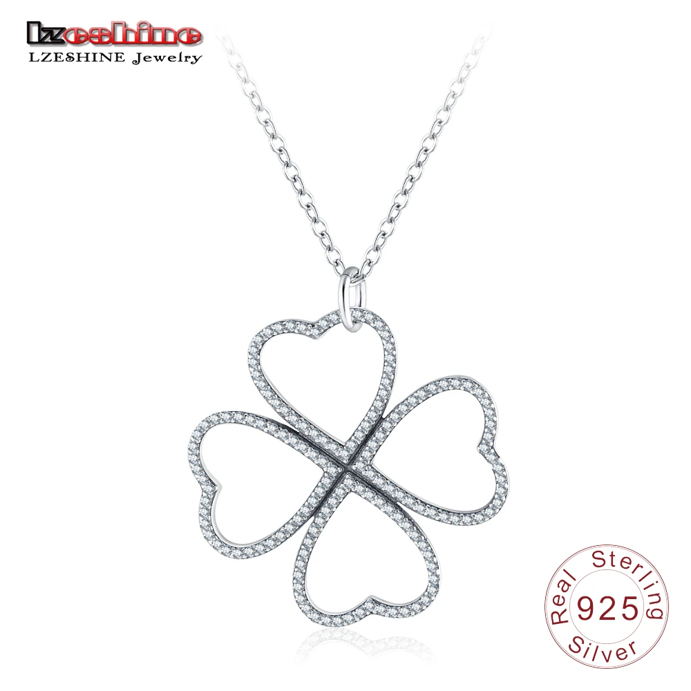 

LZESHINE New Summer Real 925 Sterling Silver Clear CZ Flower Necklace & Pendant For Women with Chain Clavicle Pendant PSNL0020