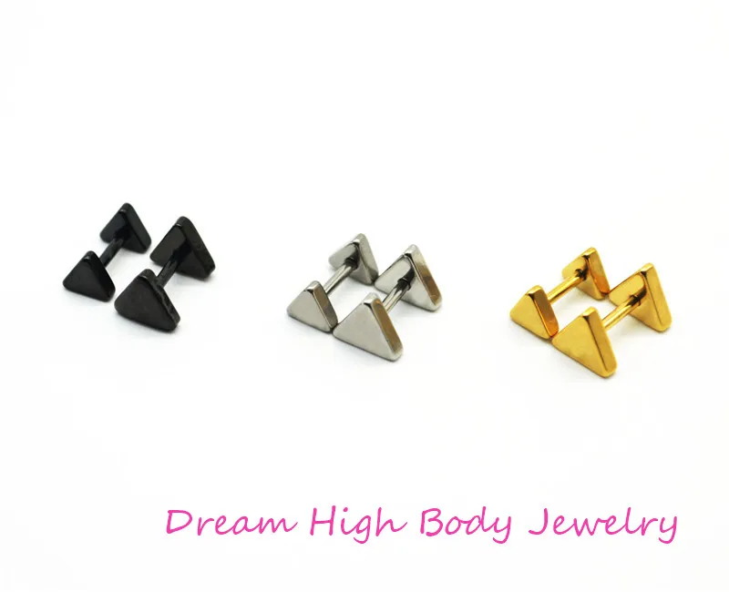 

Personality simple cutting triangular men women stud earrings allergy free earrings titanium Steel Black Gold 6mm 8mm