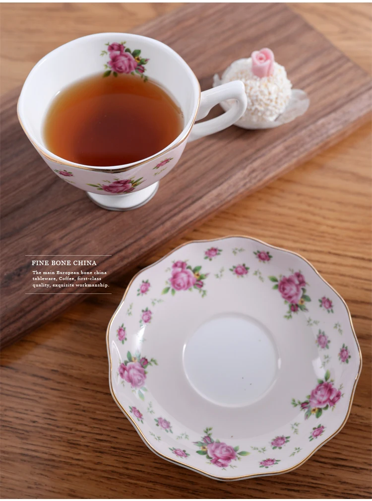 Горячая Распродажа английский цвета розового золота костяного фарфора кофейная чашка и блюдце набор полноценно день чайная чашка пастырской творческий красный чай блюдце