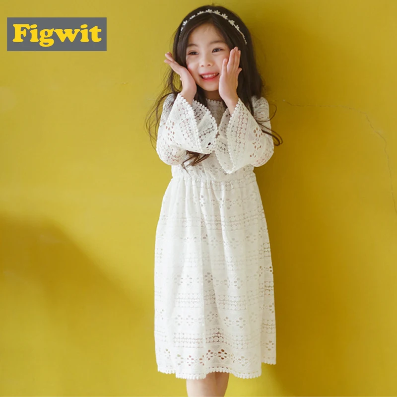 

Figwit Autumn Long Sleeve Lace Dress White Mesh Dress For Kids Girls Teenagers Age 7 13 14 Years 2018 Teens Ball Gown Dress
