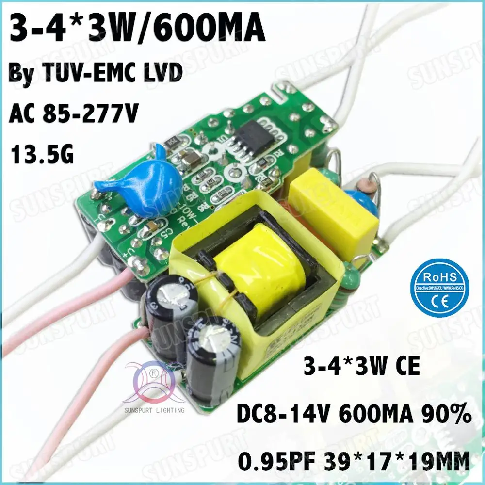 5 шт. по TUV CE IP67 PF 10 Вт AC85 277V светодиодный драйвер 2 4x3W 600mA DC7 14V постоянного тока