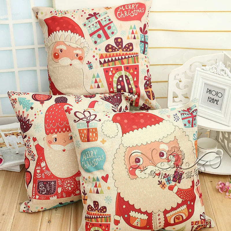 

1pc Linen Pillowcase Christmas Cushion Cover Christmas Sofa Bedroom Decorative Pillow Cover Ornament 45*45cm New Year Christmas