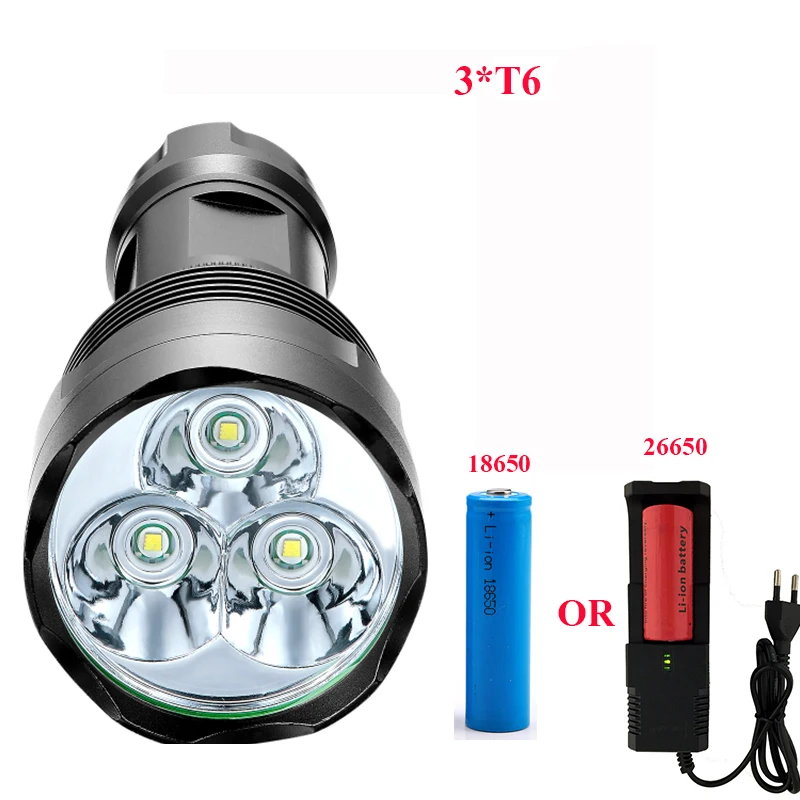 3800 Lumen High Power Flashlight 3*T6 Powerful LED Flash light with18650 or 26650 torch light lanterna camping riding 3800 Lumen High Power Flashlight 3*T6 Powerful LED Flash light with18650 or 26650 torch light lanterna camping riding