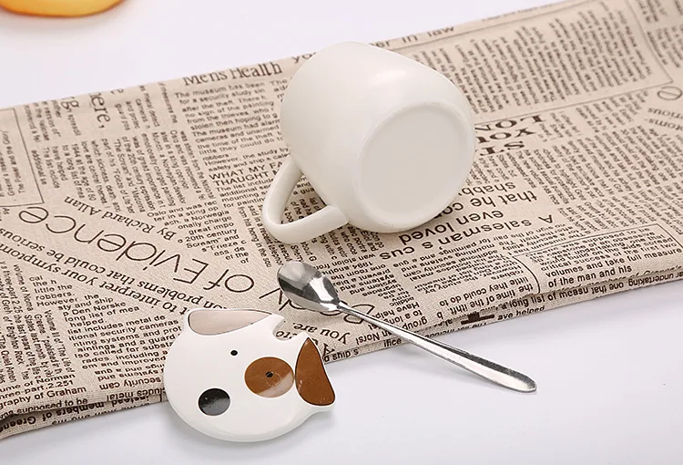 Милый мультфильм кофе чашки собака кружка с крышкой и ложкой керамика молоко кружки офисные чашка для завтрака Прямая