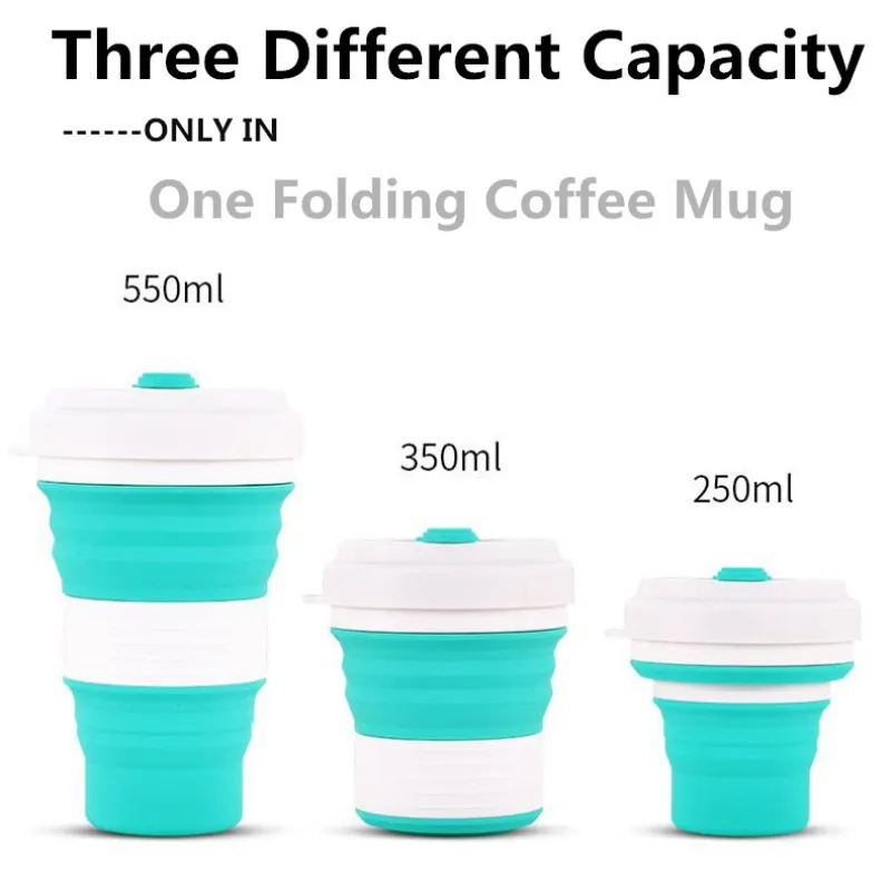 Portátil plegable taza de silicona plegable Camping taza con tapas taza de agua potable botella de Camping al aire libre senderismo