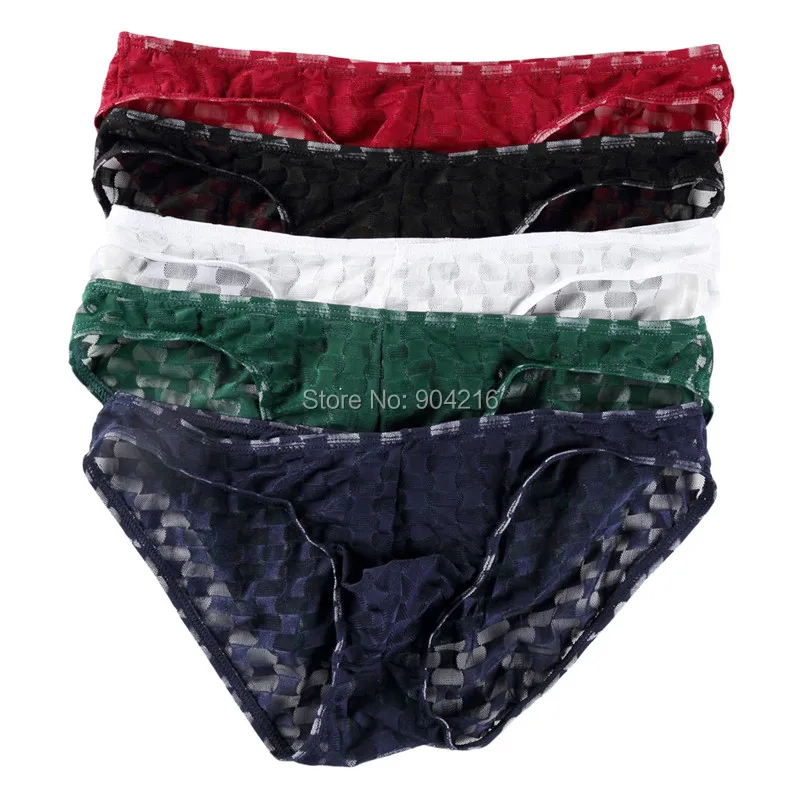 5PCS/Lot Men Mesh Briefs Net Yarn Perspective Grid Mens Sexy High X