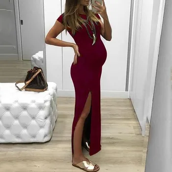 

Fashion Women Solid Short Sleeve Bodycon Open Fork Pregnancy Maternity Dress Vestido Embarazada Para Fotografia Robe Grossesse